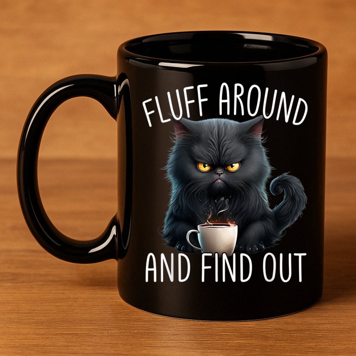 Fluff Around And Find Out Funny Cat Adult Humor 11oz C Handle Ceramic Mug