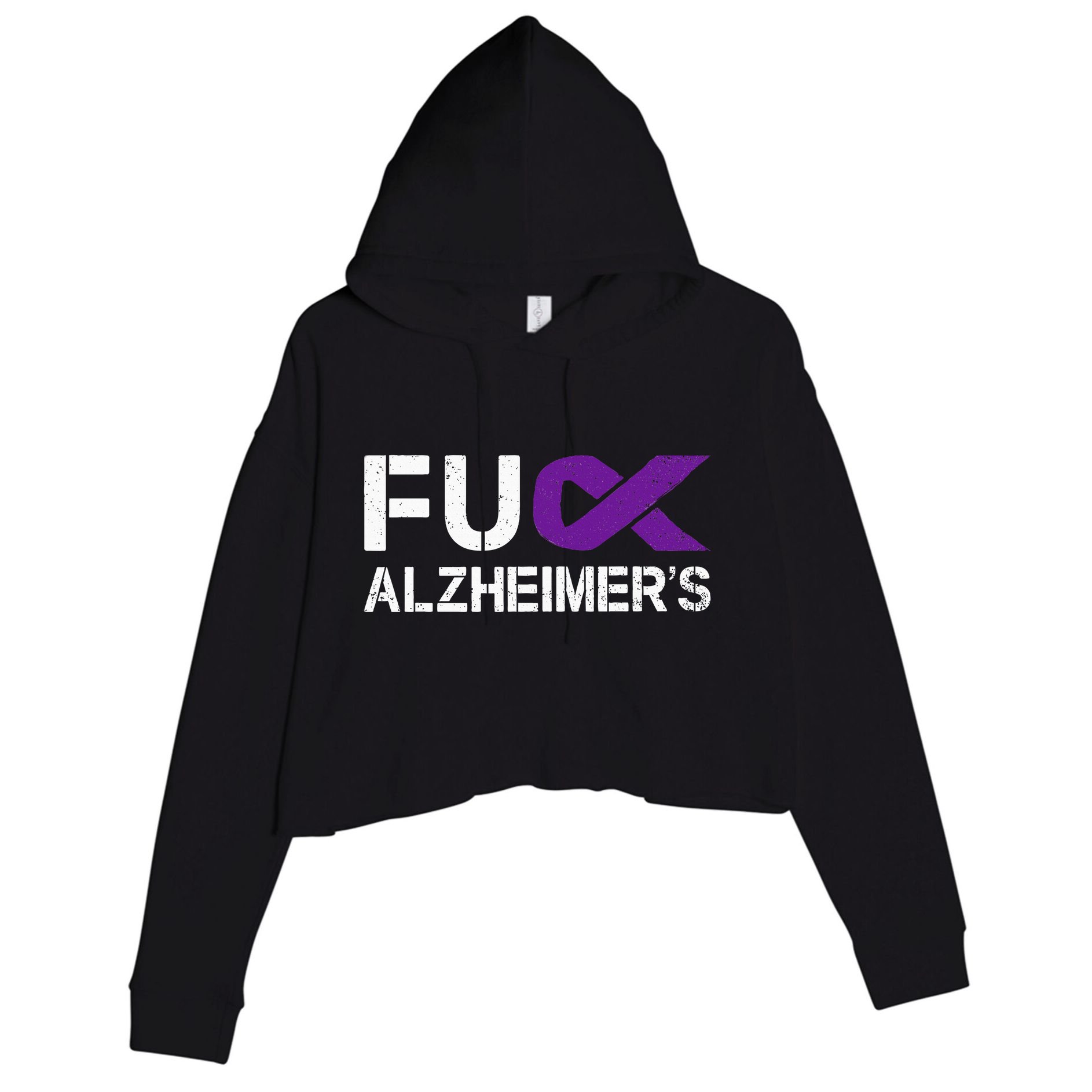 Fuck Alzheimers Awareness Month Purple Ribbon Fighter Crop Fleece Hoodie