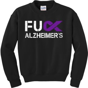 Fuck Alzheimers Awareness Month Purple Ribbon Fighter Kids Sweatshirt