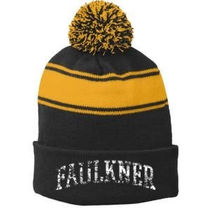 Faulkner Athletic Arch College University Alumni Stripe Pom Pom Beanie