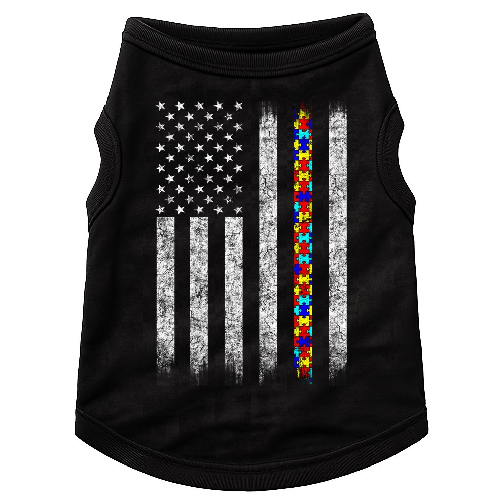 Funny Autism Awareness American Flag Gift Doggie Tank