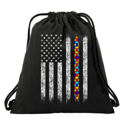 Funny Autism Awareness American Flag Gift Drawstring Bag