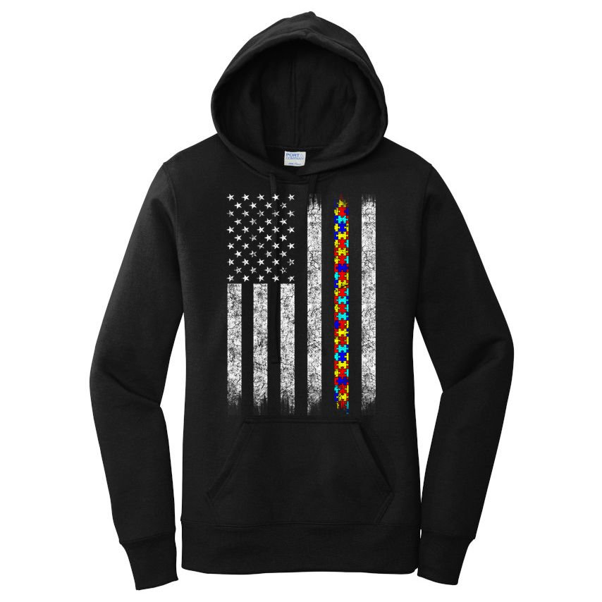 Funny Autism Awareness American Flag Gift Women's Pullover Hoodie