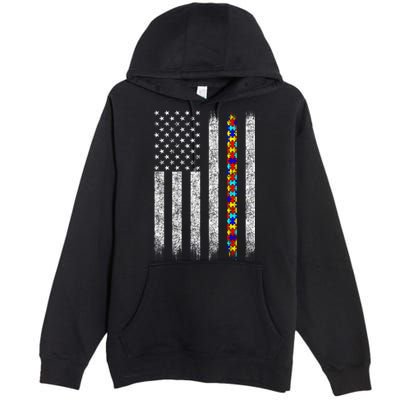 Funny Autism Awareness American Flag Gift Premium Pullover Hoodie