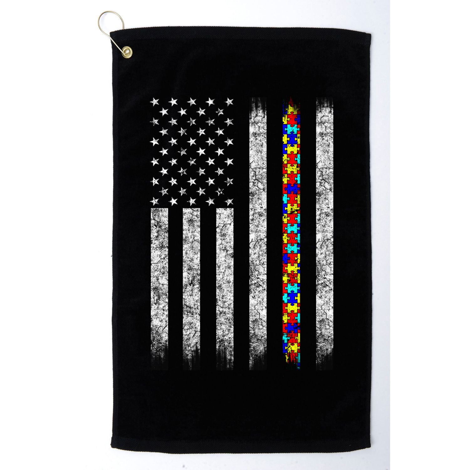 Funny Autism Awareness American Flag Gift Golf Towel