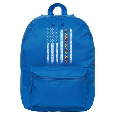 Funny Autism Awareness American Flag Gift 16 in Basic Backpack