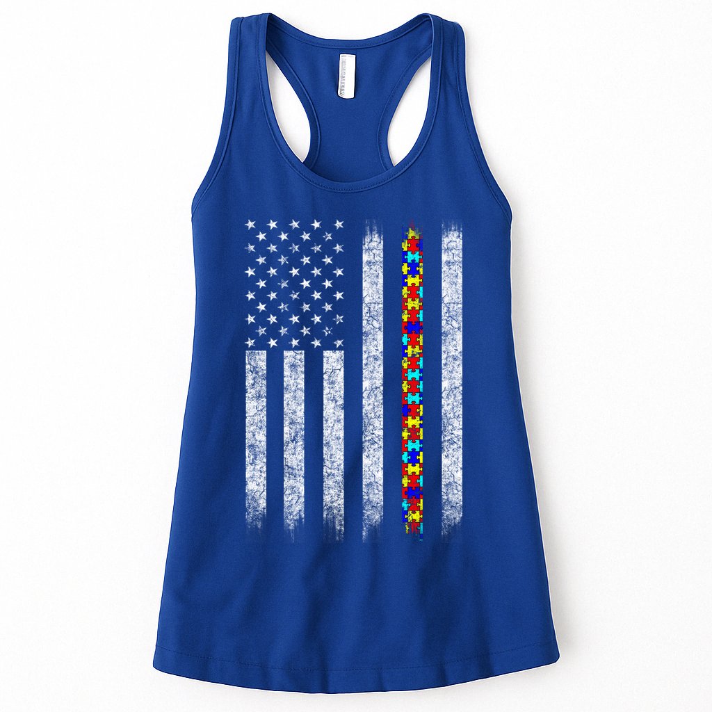 Funny Autism Awareness American Flag Gift Womens Tank Top