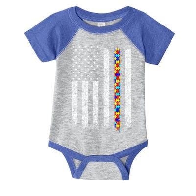 Funny Autism Awareness American Flag Gift Infant Baby Jersey Bodysuit