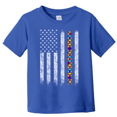 Funny Autism Awareness American Flag Gift Toddler T-Shirt