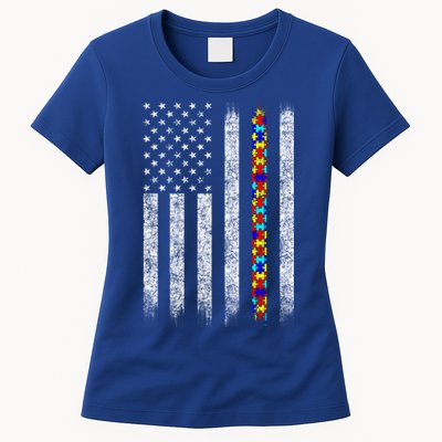 Funny Autism Awareness American Flag Gift Womens T-Shirt