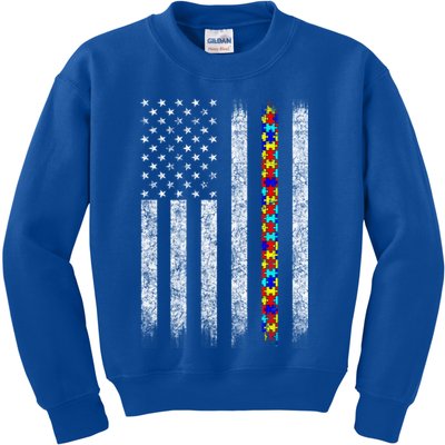 Funny Autism Awareness American Flag Gift Kids Sweatshirt