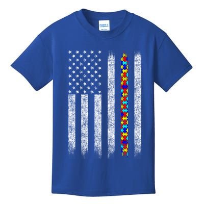 Funny Autism Awareness American Flag Gift Kids T-Shirt