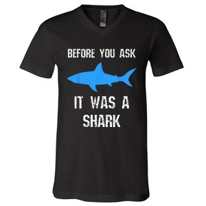 Funny Amputee Amputation Surgery Shark Humor V-Neck T-Shirt