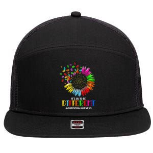 Funny Autism Awareness It's Ok To Be Different Puzzle Flower 7 Panel Mesh Trucker Snapback Hat