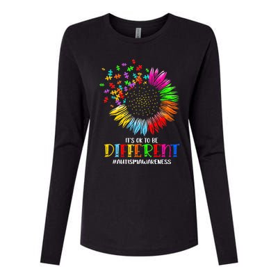 Funny Autism Awareness It's Ok To Be Different Puzzle Flower Womens Cotton Relaxed Long Sleeve T-Shirt