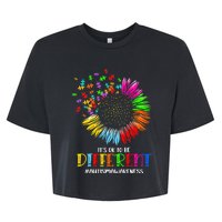 Funny Autism Awareness It's Ok To Be Different Puzzle Flower Bella+Canvas Jersey Crop Tee