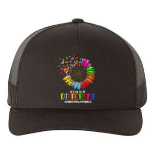 Funny Autism Awareness It's Ok To Be Different Puzzle Flower Yupoong Adult 5-Panel Trucker Hat