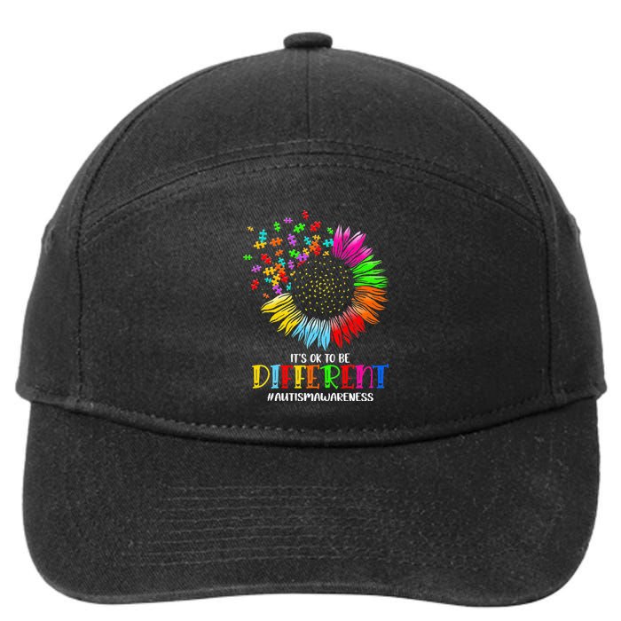 Funny Autism Awareness It's Ok To Be Different Puzzle Flower 7-Panel Snapback Hat