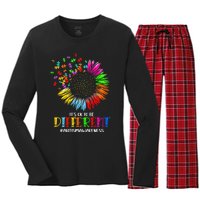 Funny Autism Awareness It's Ok To Be Different Puzzle Flower Women's Long Sleeve Flannel Pajama Set 