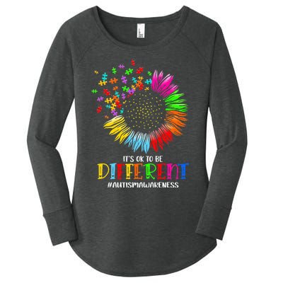 Funny Autism Awareness It's Ok To Be Different Puzzle Flower Women's Perfect Tri Tunic Long Sleeve Shirt