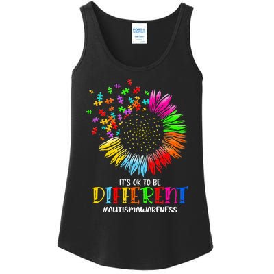 Funny Autism Awareness It's Ok To Be Different Puzzle Flower Ladies Essential Tank