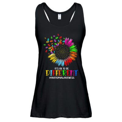 Funny Autism Awareness It's Ok To Be Different Puzzle Flower Ladies Essential Flowy Tank