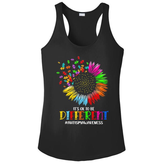 Funny Autism Awareness It's Ok To Be Different Puzzle Flower Ladies PosiCharge Competitor Racerback Tank