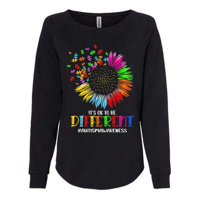 Funny Autism Awareness It's Ok To Be Different Puzzle Flower Womens California Wash Sweatshirt