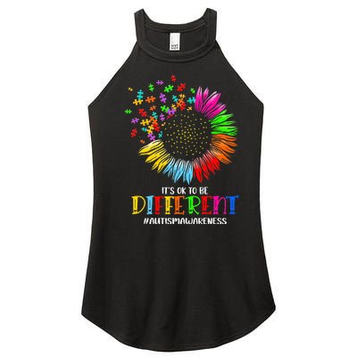 Funny Autism Awareness It's Ok To Be Different Puzzle Flower Women's Perfect Tri Rocker Tank