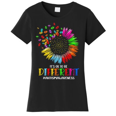 Funny Autism Awareness It's Ok To Be Different Puzzle Flower Women's T-Shirt