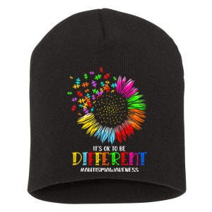 Funny Autism Awareness It's Ok To Be Different Puzzle Flower Short Acrylic Beanie