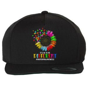 Funny Autism Awareness It's Ok To Be Different Puzzle Flower Wool Snapback Cap