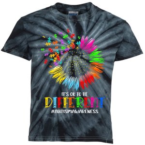 Funny Autism Awareness It's Ok To Be Different Puzzle Flower Kids Tie-Dye T-Shirt