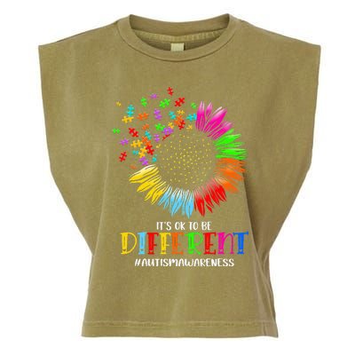 Funny Autism Awareness It's Ok To Be Different Puzzle Flower Garment-Dyed Women's Muscle Tee