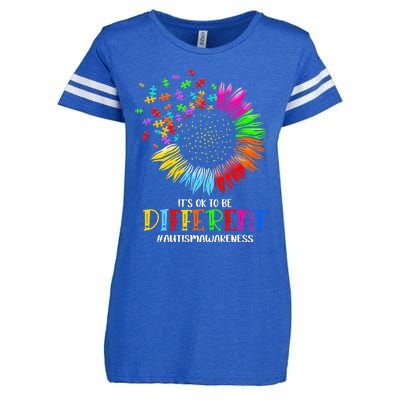 Funny Autism Awareness It's Ok To Be Different Puzzle Flower Enza Ladies Jersey Football T-Shirt