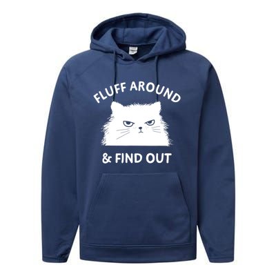 Fluff Around And Find Out Funny Cat Adult Humor Short Sleeve Gift Small Performance Fleece Hoodie