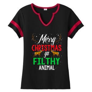 Funny Alone At Home Movies Merry Christmas You Filty Animal Gift Ladies Halftime Notch Neck Tee