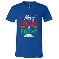 Funny Alone At Home Movies Merry Christmas You Filty Animal Gift V-Neck T-Shirt