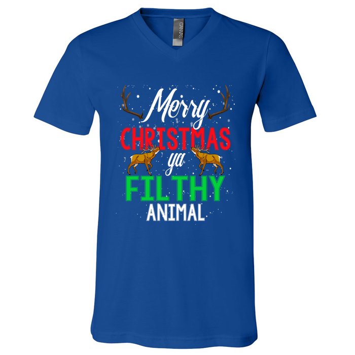 Funny Alone At Home Movies Merry Christmas You Filty Animal Gift V-Neck T-Shirt