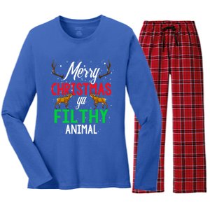 Funny Alone At Home Movies Merry Christmas You Filty Animal Gift Women's Long Sleeve Flannel Pajama Set 