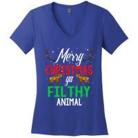 Funny Alone At Home Movies Merry Christmas You Filty Animal Gift Women's V-Neck T-Shirt