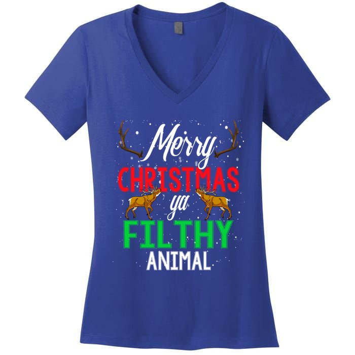 Funny Alone At Home Movies Merry Christmas You Filty Animal Gift Women's V-Neck T-Shirt