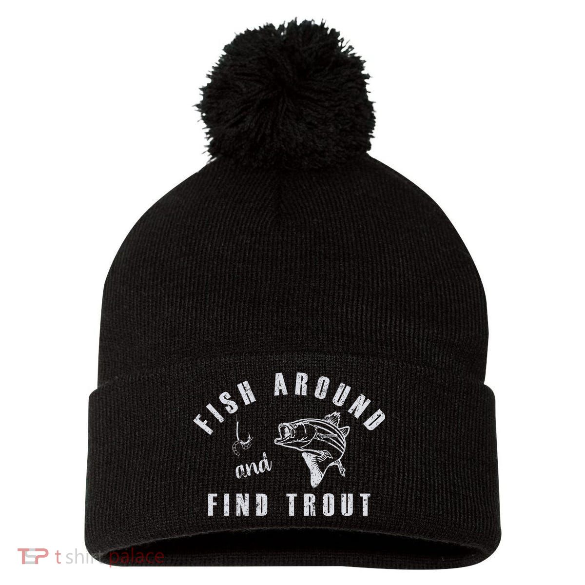 Fish Around And Find Trout Pom Pom 12in Knit Beanie