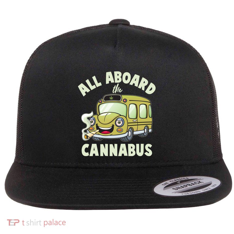 Funny All Aboard The Cannabus Flat Bill Trucker Hat