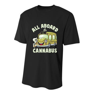Funny All Aboard The Cannabus Youth Performance Sprint T-Shirt