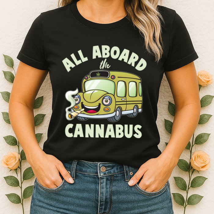 Funny All Aboard The Cannabus Womens T-Shirt