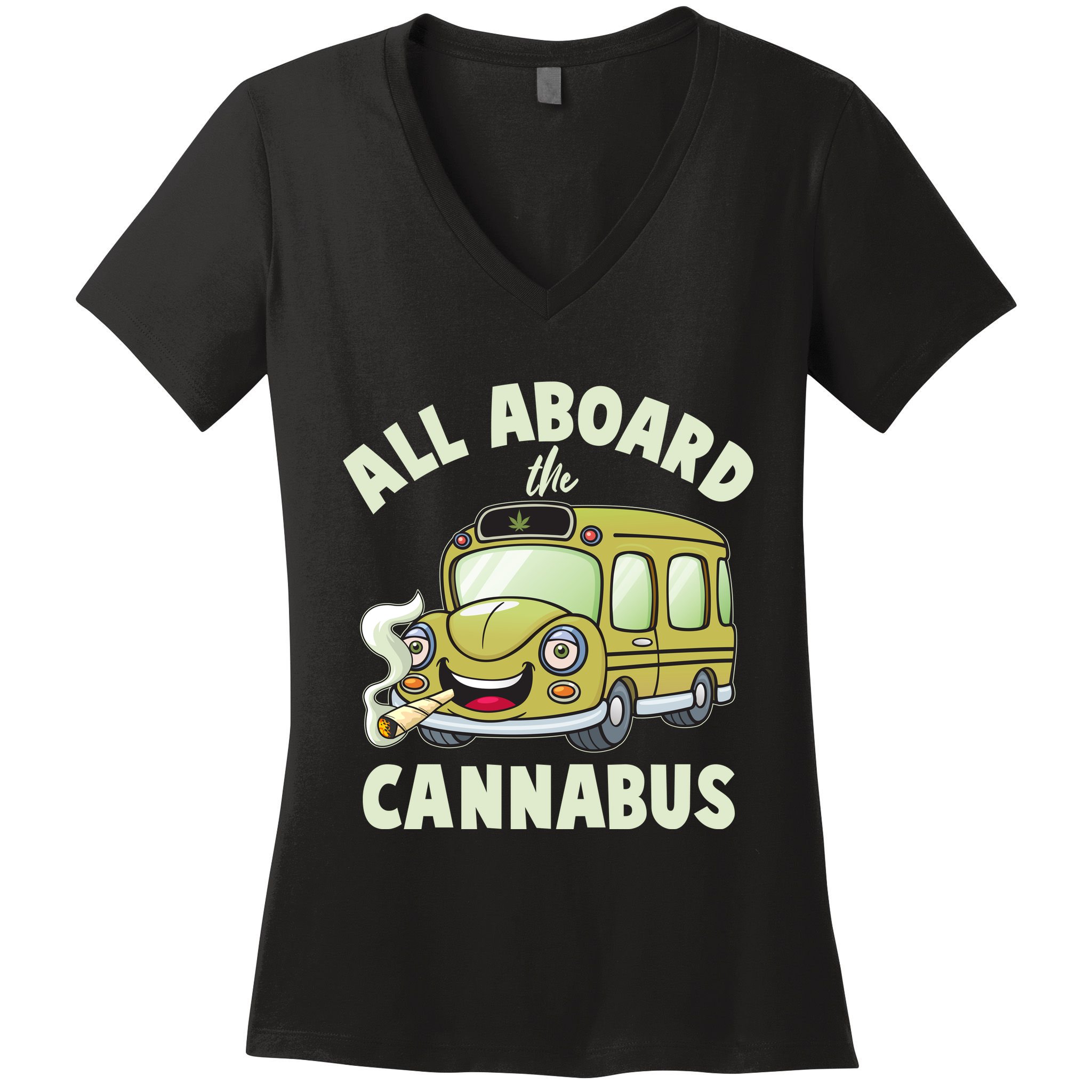 Funny All Aboard The Cannabus Women's V-Neck T-Shirt