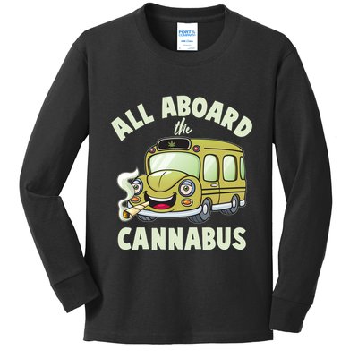 Funny All Aboard The Cannabus Kids Long Sleeve Shirt