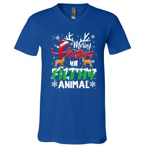 Funny Alone At Home Movies Merry Christmas You Filty Animal Gift V-Neck T-Shirt