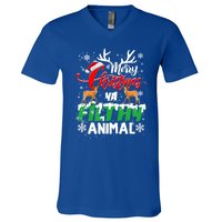 Funny Alone At Home Movies Merry Christmas You Filty Animal Gift V-Neck T-Shirt